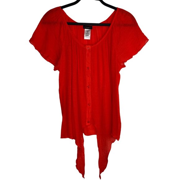 Cocomo XL Button-Front Tie-Hem Blouse with Flutter Sleeves Sheer Thin Summer Top - Picture 2 of 6